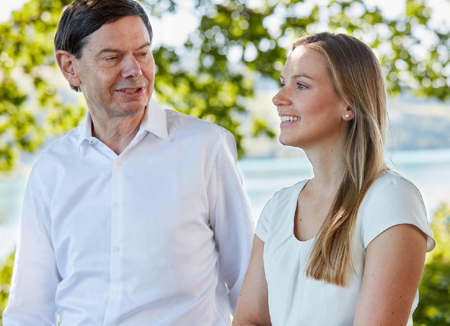 Dr Hans-Peter Zehnder & Milva Inderbitzin-Zehnder Dr. Hans-Peter Zehnder and daughter Milva Inderbitzin-Zehnder outside